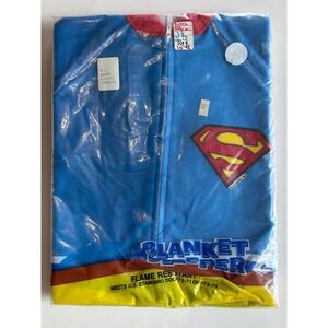 Vintage Superman Blanket Sleeper Footed Pajamas DC Comics Blue Red Size 18M NOS